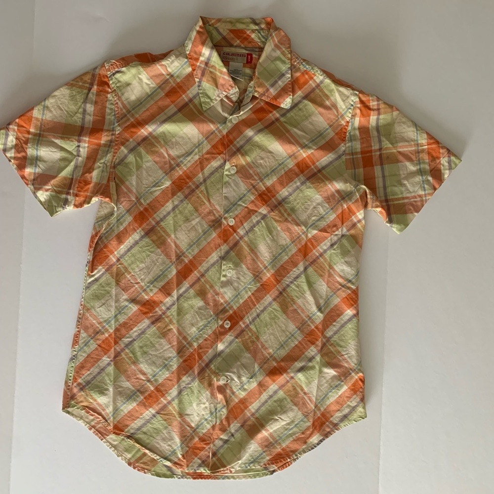 Vintage Guess Short Sleeve Button Down Plaid Cotton Shirt Size Small